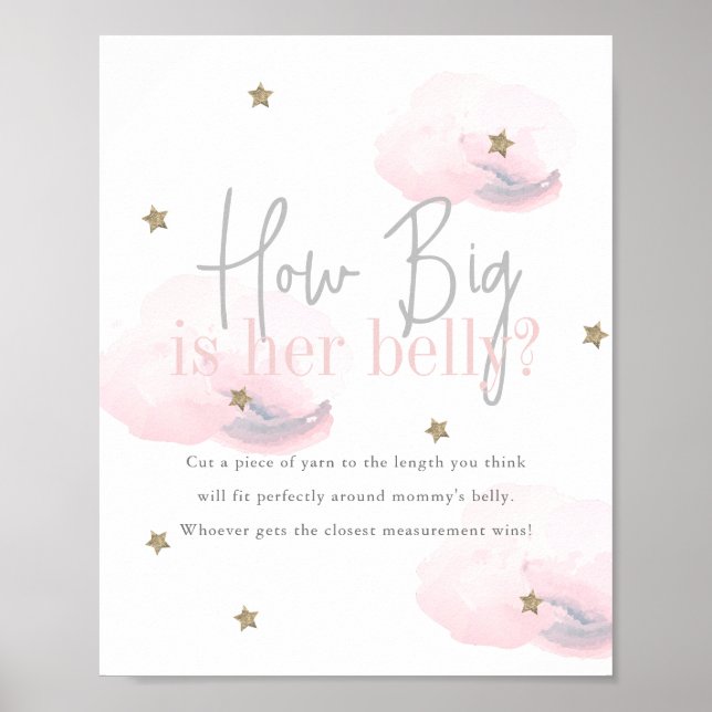 Póster Cloud 9 Gold Stars Rosa Baby Shower Cómo Gran Bell (Frente)
