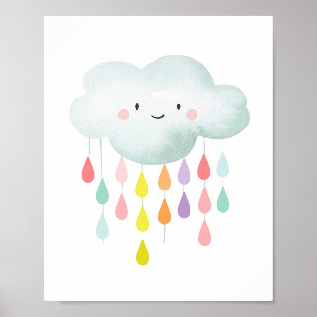 Póster Cloud Colorful Raindrop Nursere Print Baby Shower (Frente)