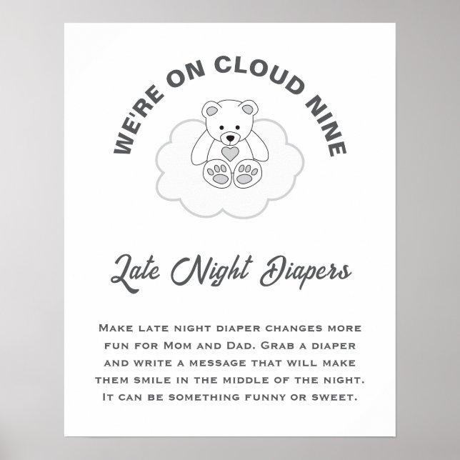 Póster Cloud Nine Baby Shower Late Night Diapers (Frente)