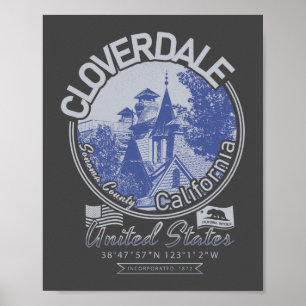 PÓSTER CLOVERDALE SONOMA CALIFORNIA - CIUDAD DE CLOVERDAL