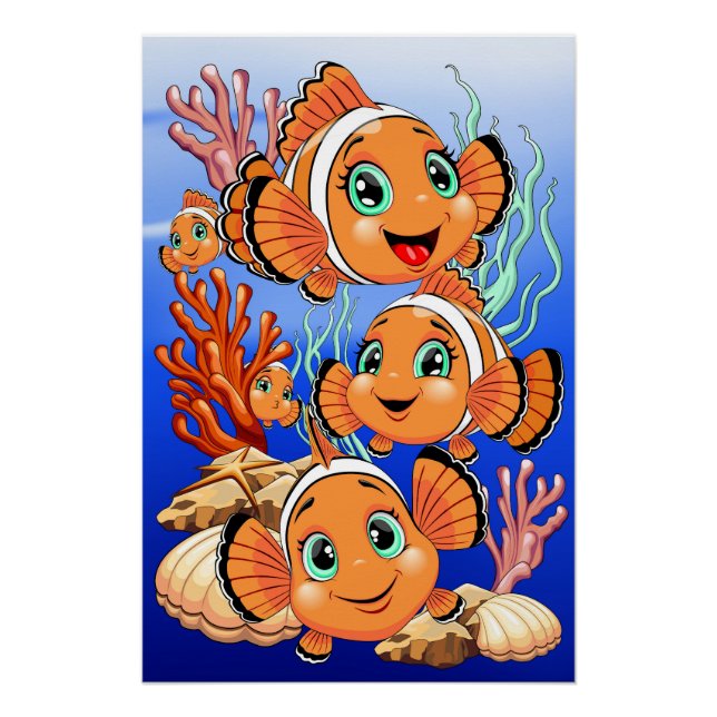 Póster Clown fish Cartoon cute Family Underwater (Anverso)