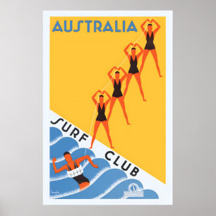 Póster Club Australiano de Surf de los años 30 Estilo de