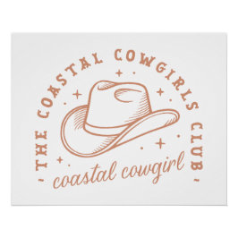 Póster Club costero de playa cowgirl estético marrón
