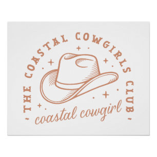 Póster Club costero de playa cowgirl estético marrón