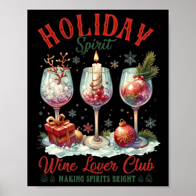 Póster Club de Amante del Vino del Espíritu de Vacaciones (Frente)
