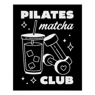 Póster club de amantes de Pilates y matcha latte