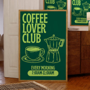 Póster Club de Amantes del Café, Estilo Pizarra Retro