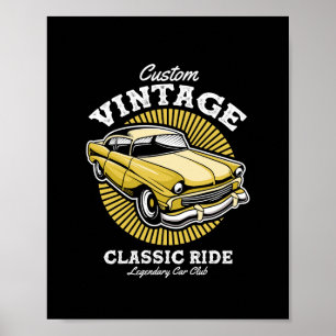 Póster Club de Autos Clásicos Personalizados Vintage