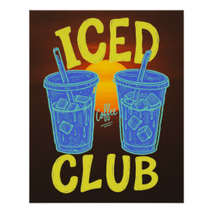 Póster Club de Café Helado Azul Verano Amarillo Amante d