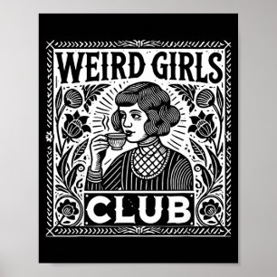 Póster Club de Chicas Raras Linograbado Retrovertido Intr