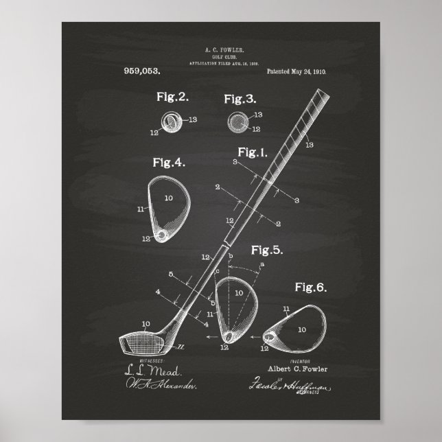 Póster Club de Golf 1910 Patent Art - Chalkboard (Frente)