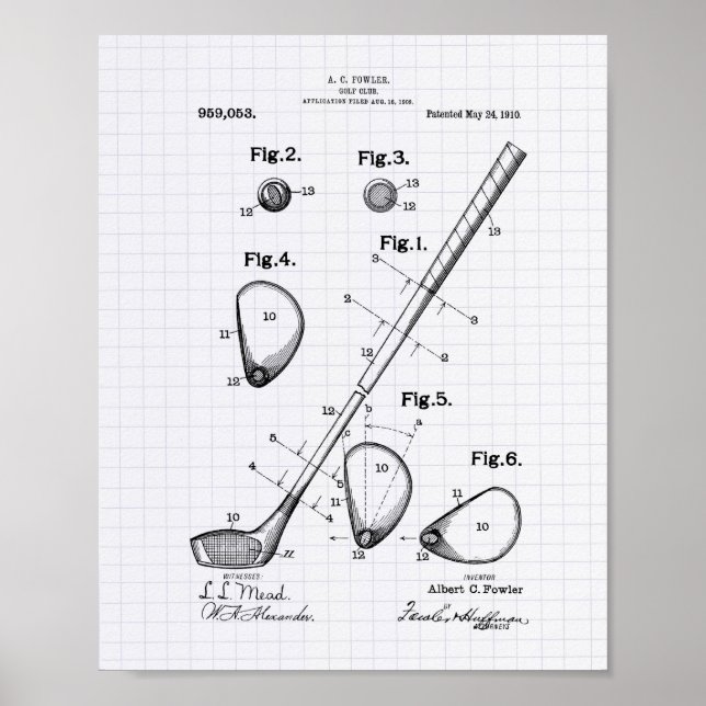 Póster Club de Golf 1910 Patent Art - Lined Peper (Frente)