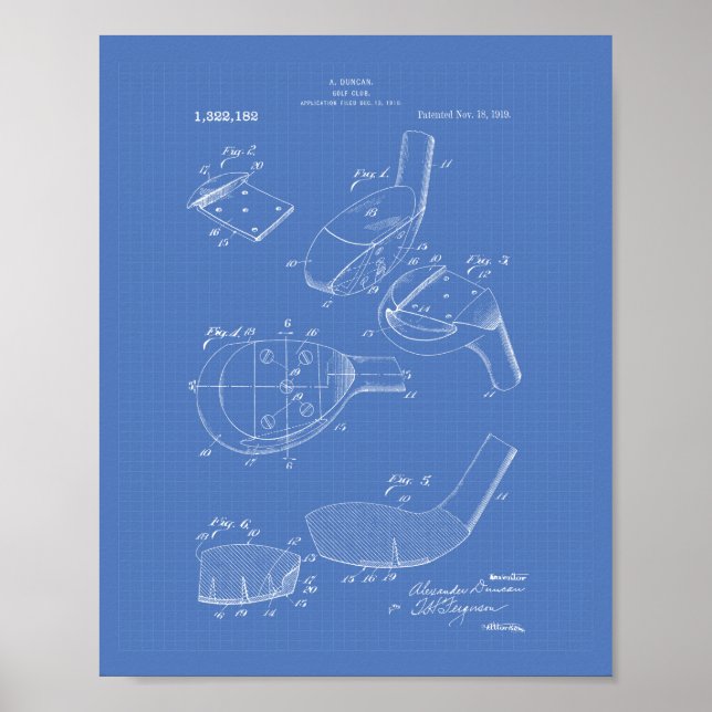 Póster Club de Golf 1919 Patent Art - Blueprint (Frente)