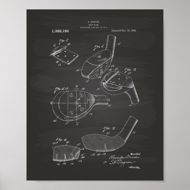 Póster Club de Golf 1919 Patent Art - Chalkboard (Frente)