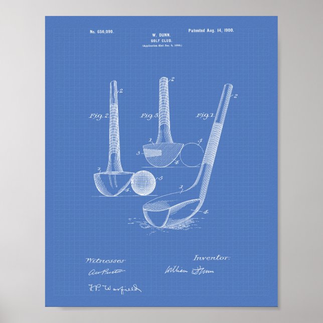 Póster Club de Golf Dunn 1900 Patent Art - Blueprint (Frente)