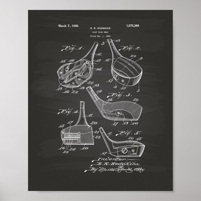 Póster Club de Golf Head 1926 Patent Art - Chalkboard (Frente)