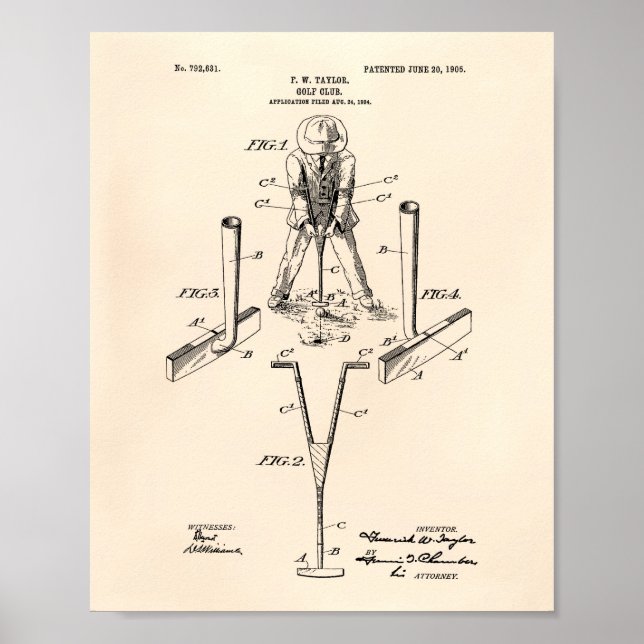 Póster Club de Golf Taylor 1905 Patent Art - Old Peper (Frente)