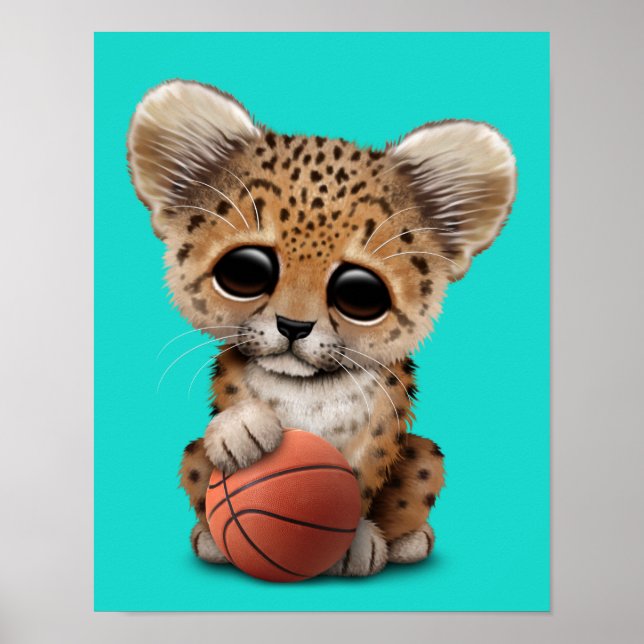 Póster Club De Leopardo Jugando Con Baloncesto (Frente)