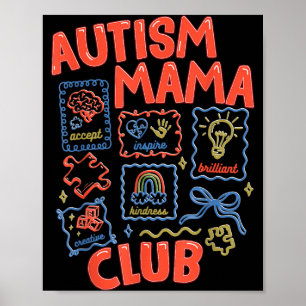 Póster Club de Mamás con Autismo Retro Conciencia de la N