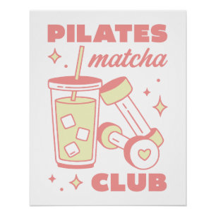 Póster club de Pilates amante del matcha verde y rosa est