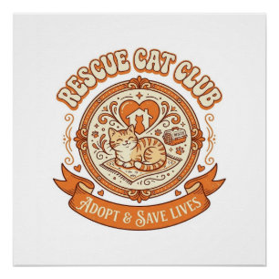 Póster Club de Rescate de Gatos Rescate de Gatos Adopción