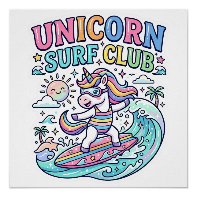 Póster Club de Surf Unicornio (Anverso)
