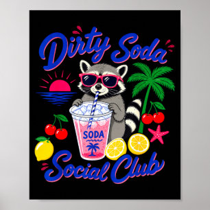 Póster Club social de refrescos sucios retro mapache vera