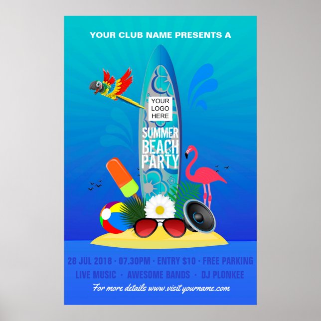 Póster Club Summer Beach Party add logo advertisement (Frente)