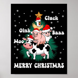 Póster Cluck Oink Baa Moo Farm Animal Christmas Tree Merr