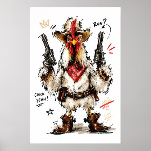 Póster ¡Cluck Yeah! Gallo Vaquero con Pistolas