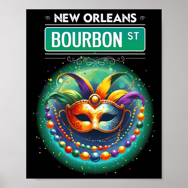 Póster Cly New Orleans Bourbon Street Guay Fun Nola Mardi (Frente)