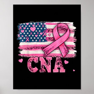 Póster Cna Enfermera Bandera Americana Cinta Rosa Cáncer 