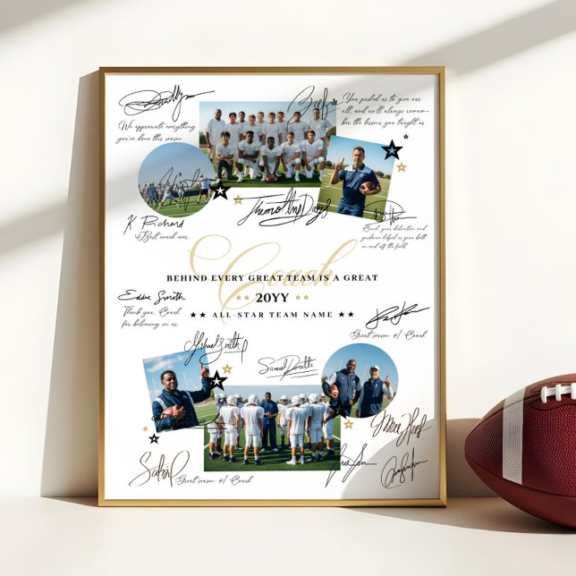 Póster Coach Appreciation Collage Football Team Signature (Coach Appreciation Collage Football Team Signature Poster)