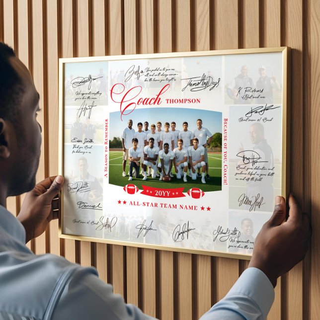Póster Coach Appreciation Collage Football Team Signature (Coach Appreciation Collage Football Team Signature Poster)