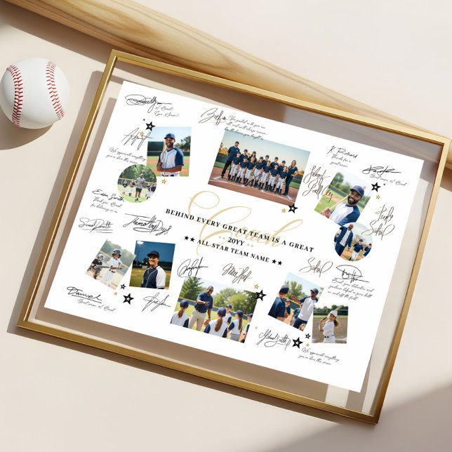Póster Coach Appreciation Photo Collage Team Signature (Coach Appreciation Photo Collage Team Signature Poster)