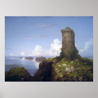Póster Coast Scene with Ruined Tower
