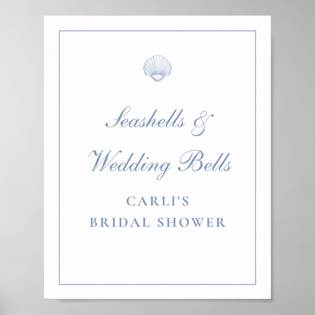 Póster Coastal Blue Seashell Bridal Shower Sign (Frente)
