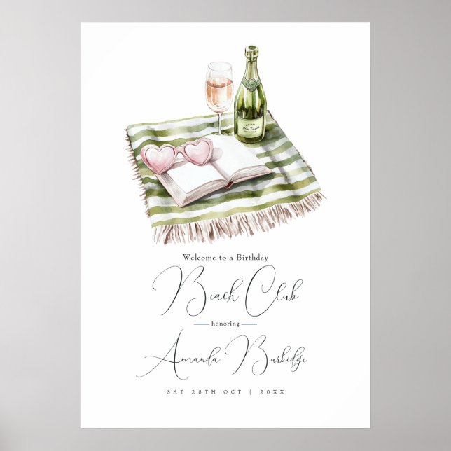 Póster Coastal Chic Beach Club Birthday Welcome Sign (Frente)