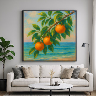 Póster Coastal Citrus - Pastel Painting Style Orange Tree
