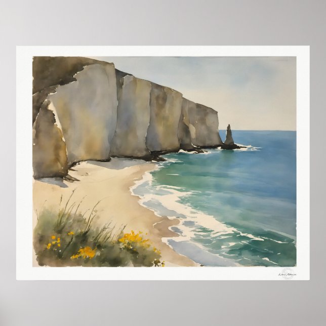 Póster Coastal Cliffs and Sandy Beach Poster (Frente)