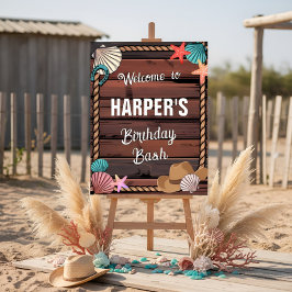 Póster Coastal Cowgirl Western Birthday Welcome Sign 