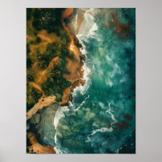 Póster Coastal Landscape Print Download, Aerial Ocean Pri