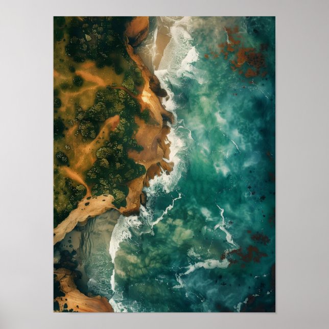 Póster Coastal Landscape Print Download, Aerial Ocean Pri (Frente)