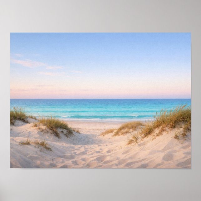 Póster Coastal Sand Dunes Beach Poster - Pastel Sunset (Frente)