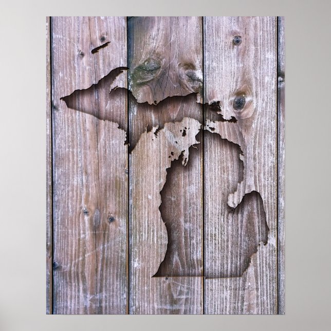 Póster Coastal Wood Carved Michigan | Faux Wood Carving (Frente)