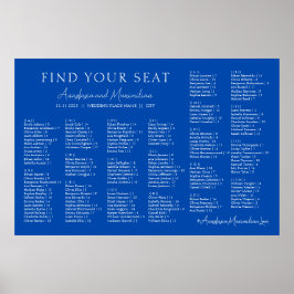 Póster Cobalt Blue Wedding Alphabetical Seating Chart