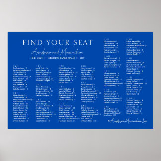 Póster Cobalt Blue Wedding Alphabetical Seating Chart