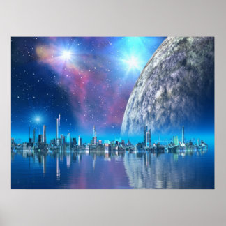 Póster Cobalt Island Cites Scifi / Fantasy Art Print
