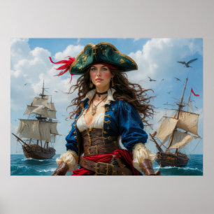 Póster Cobalt Kate - Capitana pirata femenina de alto con