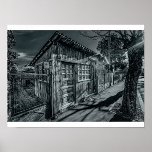 Póster Cobertizo de madera monocromo y temperamental con 